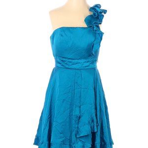 Blue one-shoulder ruffle cocktail dress